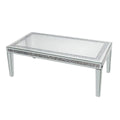 Silver Mirrored Coffee Table with Crushed Crystal Diamond Inlay Rectangular Center Table for Living Room V767-CJ-Z1831