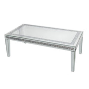 Silver Mirrored Coffee Table with Crushed Crystal Diamond Inlay Rectangular Center Table for Living Room V767-CJ-Z1831