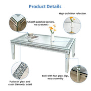 Silver Mirrored Coffee Table with Crushed Crystal Diamond Inlay Rectangular Center Table for Living Room V767-CJ-Z1831