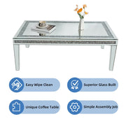 Silver Mirrored Coffee Table with Crushed Crystal Diamond Inlay Rectangular Center Table for Living Room V767-CJ-Z1831