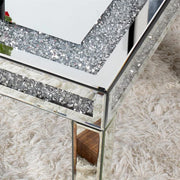 Silver Mirrored Coffee Table with Crushed Crystal Diamond Inlay Rectangular Center Table for Living Room V767-CJ-Z1831