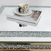 Silver Mirrored Coffee Table with Crushed Crystal Diamond Inlay Rectangular Center Table for Living Room V767-CJ-Z1831