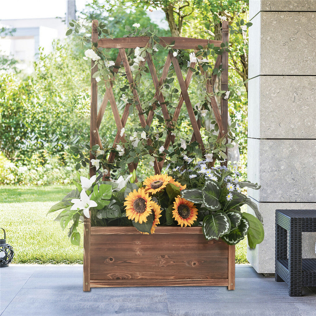 Extra Large Wooden Raised Plant Bed Garden Elevated Planter Box with Trellis V767-HJ-XM117-L-V1