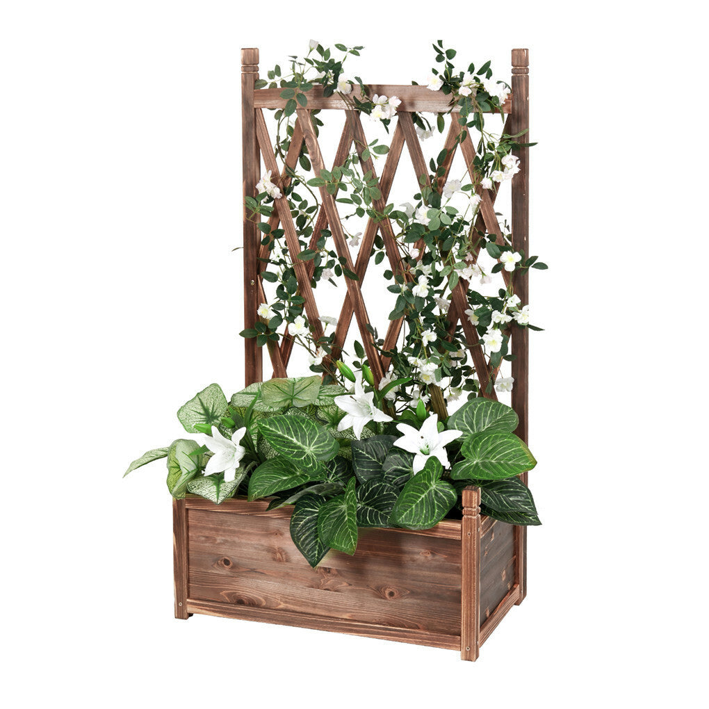 Extra Large Wooden Raised Plant Bed Garden Elevated Planter Box with Trellis V767-HJ-XM117-L-V1