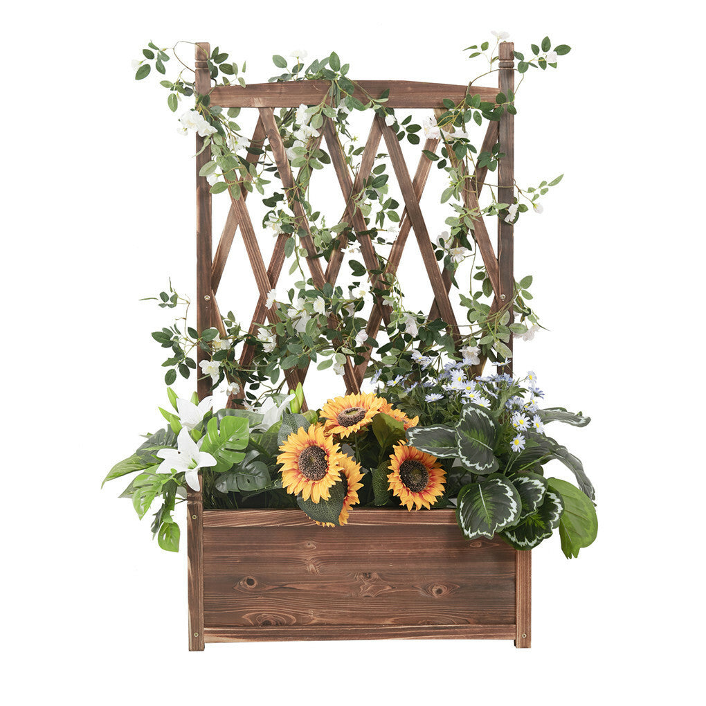Extra Large Wooden Raised Plant Bed Garden Elevated Planter Box with Trellis V767-HJ-XM117-L-V1