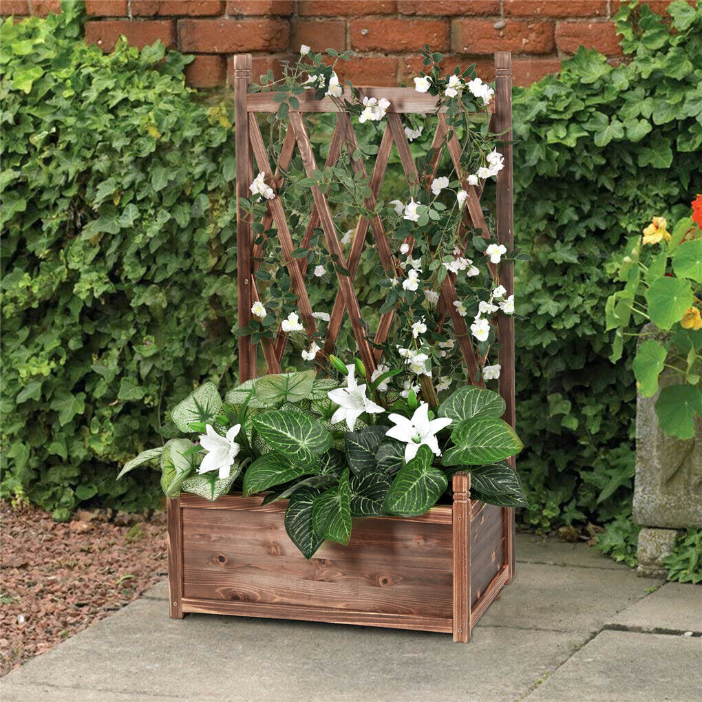 Extra Large Wooden Raised Plant Bed Garden Elevated Planter Box with Trellis V767-HJ-XM117-L-V1