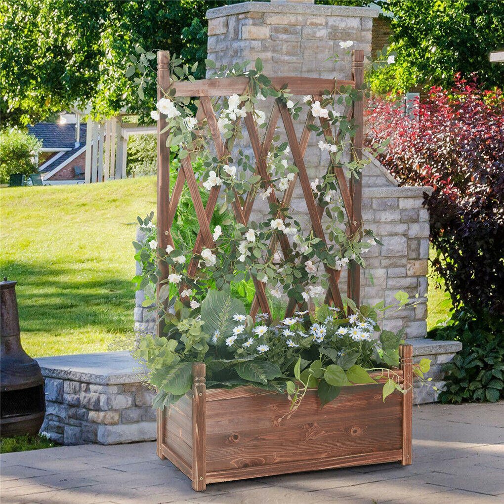 Extra Large Wooden Raised Plant Bed Garden Elevated Planter Box with Trellis V767-HJ-XM117-L-V1