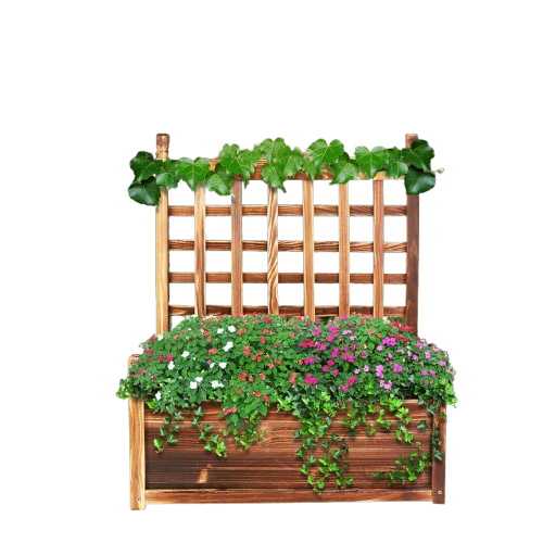 Fin Large Wooden Planter Box Stand Flowerpot Box W/ Trellis Support Patio Lattice V767-HJ-XM117-S