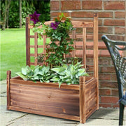 Fin Large Wooden Planter Box Stand Flowerpot Box W/ Trellis Support Patio Lattice V767-HJ-XM117-S