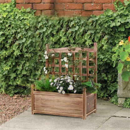 Fin Large Wooden Planter Box Stand Flowerpot Box W/ Trellis Support Patio Lattice V767-HJ-XM117-S