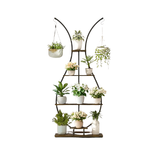 180Cm Tall Plant Stand Indoor Vase-Shape Metal Plant Shelf With Hanging Hooks V767-HJ-XZ1616