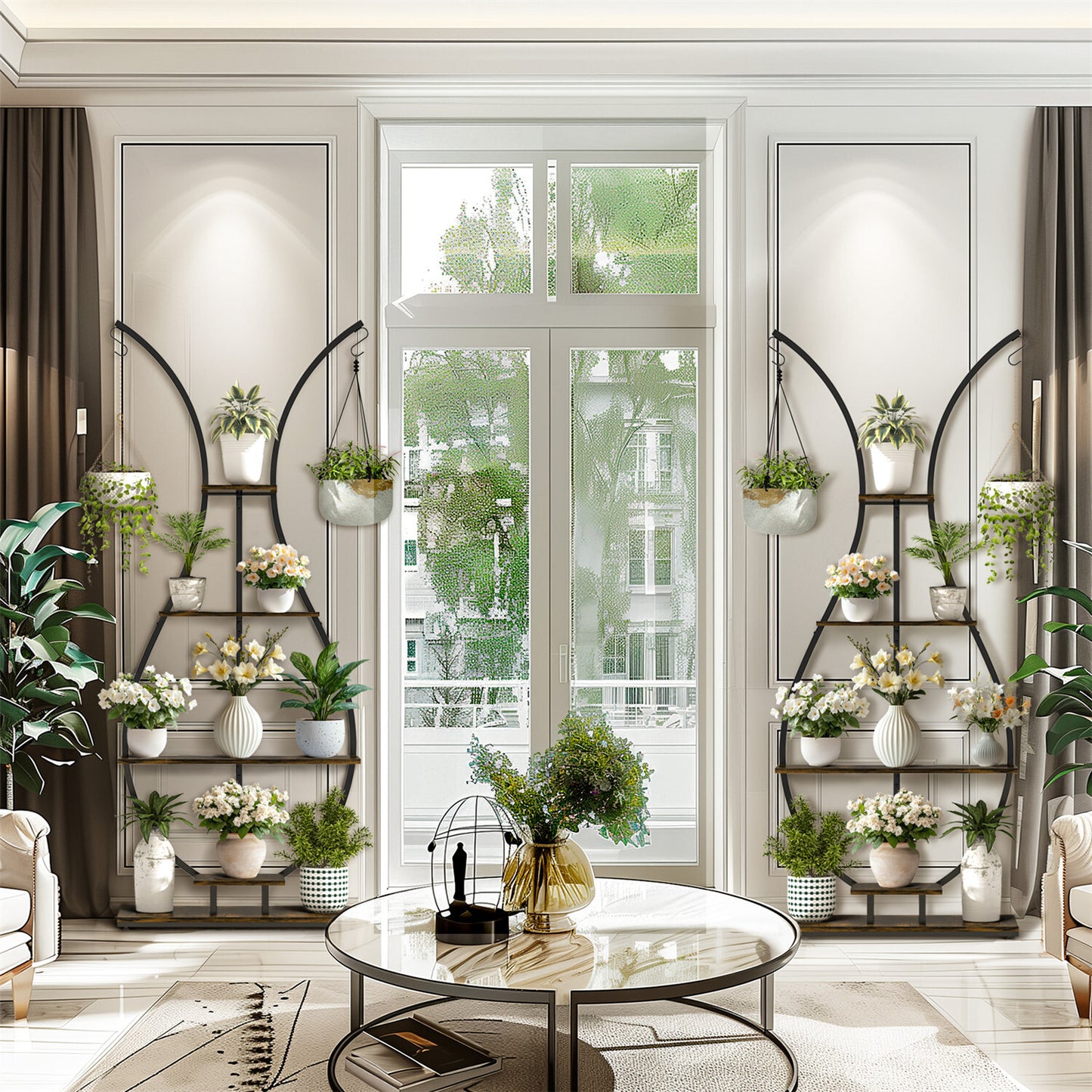 180Cm Tall Plant Stand Indoor Vase-Shape Metal Plant Shelf With Hanging Hooks V767-HJ-XZ1616