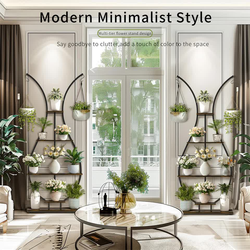 180Cm Tall Plant Stand Indoor Vase-Shape Metal Plant Shelf With Hanging Hooks V767-HJ-XZ1616