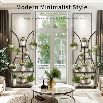 180Cm Tall Plant Stand Indoor Vase-Shape Metal Plant Shelf With Hanging Hooks V767-HJ-XZ1616