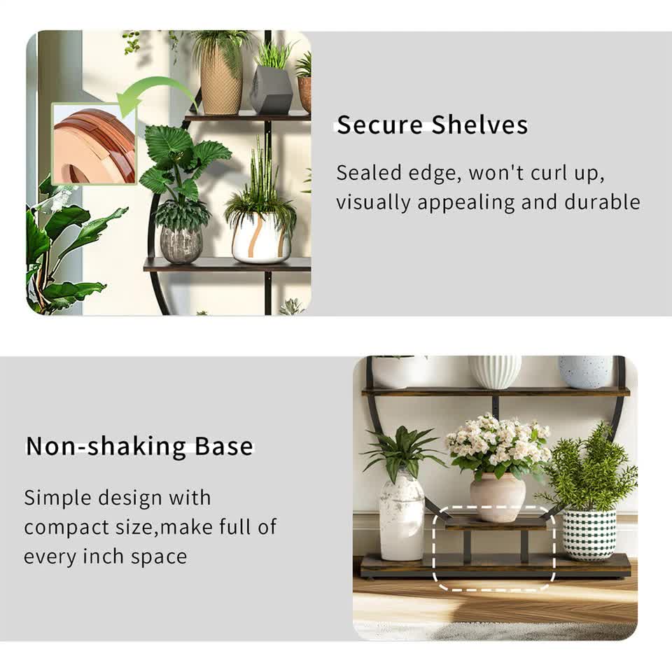 180Cm Tall Plant Stand Indoor Vase-Shape Metal Plant Shelf With Hanging Hooks V767-HJ-XZ1616