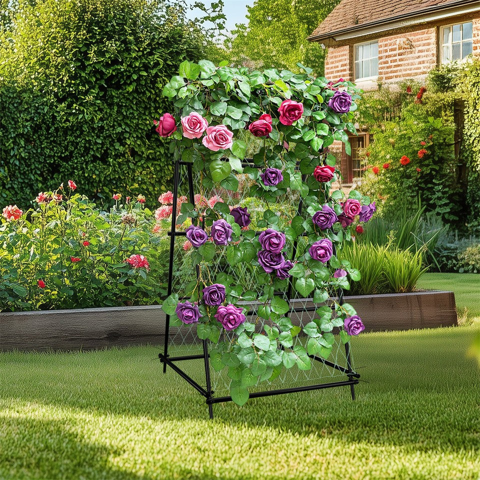 FIN Metal Garden Trellis Arch Climbing Plants Grow Support Frame with Ground Spikes V767-HJ-XZ1638