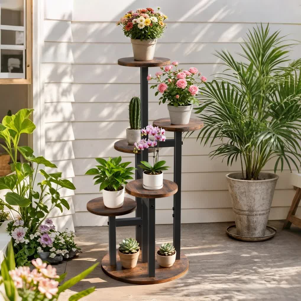 Multi-Tier Flower Plant Stand Industrial Metal Garden Flower Pots Rack AU V767-HJ-XZ1911