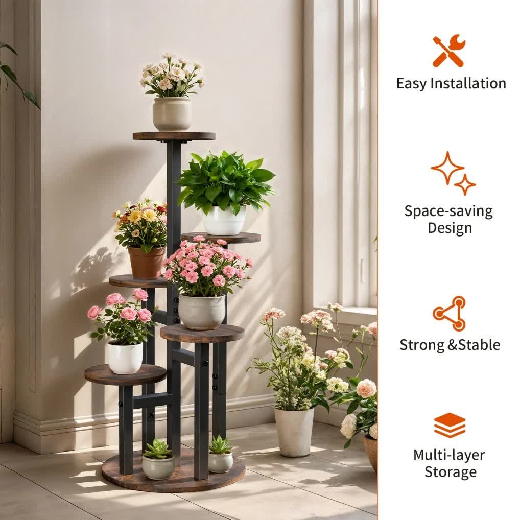 Multi-Tier Flower Plant Stand Industrial Metal Garden Flower Pots Rack AU V767-HJ-XZ1911
