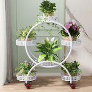 Fin White Metal Plant Stand 6-Potted Flower Pot Holder W Wheels 4 Tier Display Shelf V767-HJ-ZT112-WT