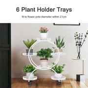 Fin White Metal Plant Stand 6-Potted Flower Pot Holder W Wheels 4 Tier Display Shelf V767-HJ-ZT112-WT