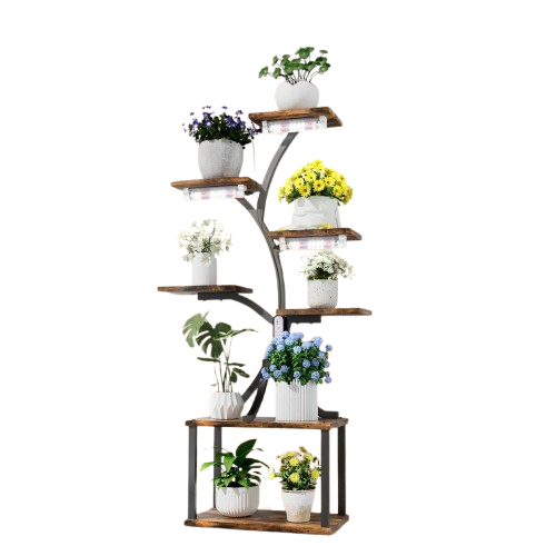Tall Plant Stand with Dimmable Grow Lights, Multi-Tier Tree-Shaped Metal Flower Display Rack for Indoor V767-HJ-ZZ1677-LD