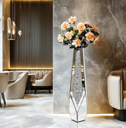 P&P Silver Sparkling Diamond Floor Vase with Glass Inlay for Modern Living Room Decoration V767-HP-XZ1779