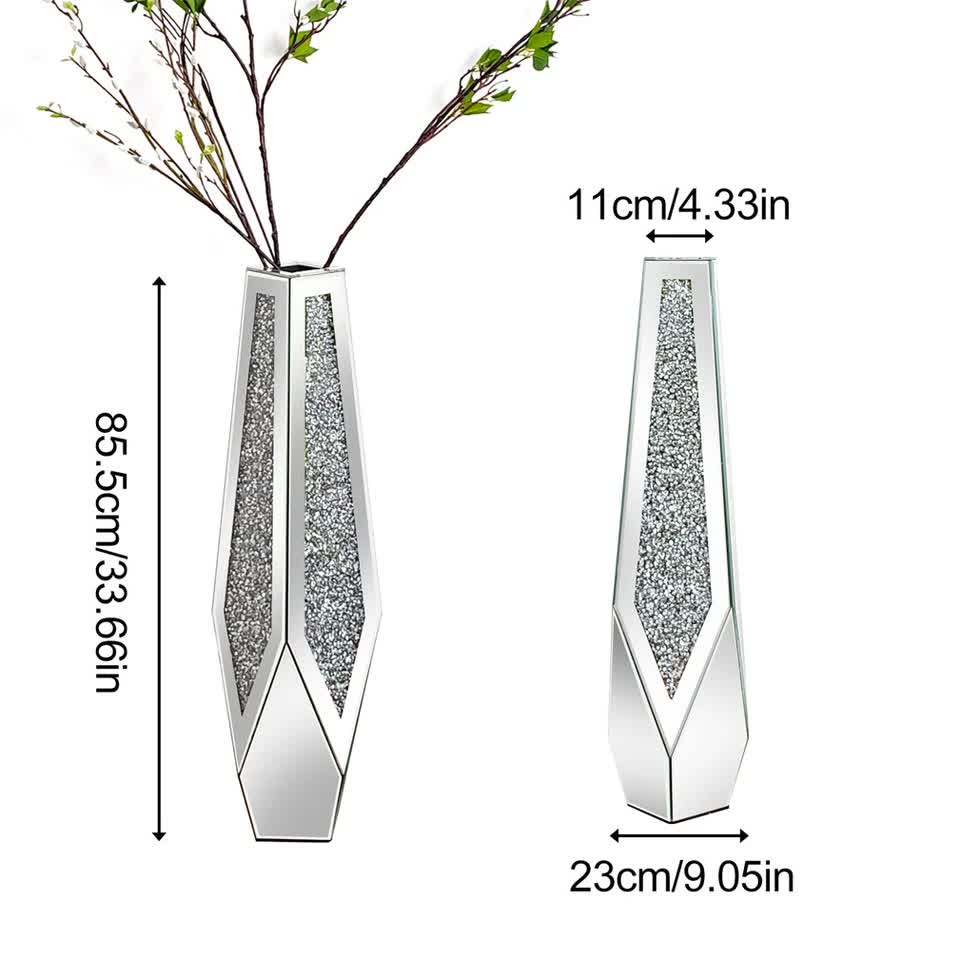 P&P Silver Sparkling Diamond Floor Vase with Glass Inlay for Modern Living Room Decoration V767-HP-XZ1779