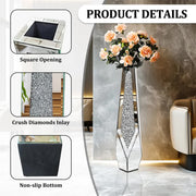 P&P Silver Sparkling Diamond Floor Vase with Glass Inlay for Modern Living Room Decoration V767-HP-XZ1779