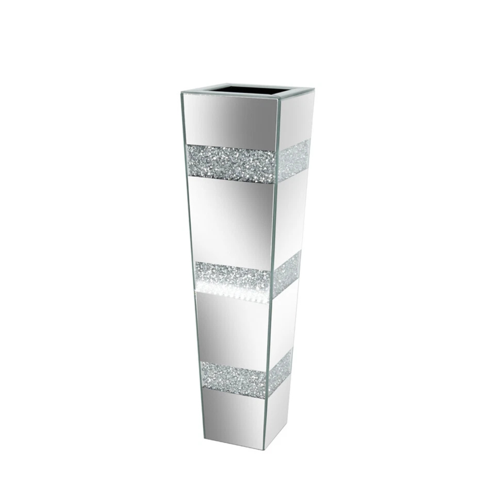P&P Silver Crushed Diamond Flower Vase with Mirrored Glass for Elegant Home Decoration V767-HP-XZ1812