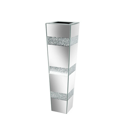P&P Silver Crushed Diamond Flower Vase with Mirrored Glass for Elegant Home Decoration V767-HP-XZ1812