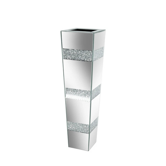 P&P Silver Crushed Diamond Flower Vase with Mirrored Glass for Elegant Home Decoration V767-HP-XZ1812
