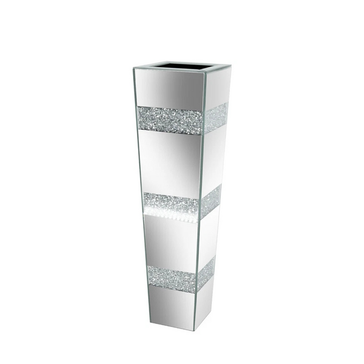 P&P Silver Crushed Diamond Flower Vase with Mirrored Glass for Elegant Home Decoration V767-HP-XZ1812