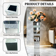 P&P Silver Crushed Diamond Flower Vase with Mirrored Glass for Elegant Home Decoration V767-HP-XZ1812