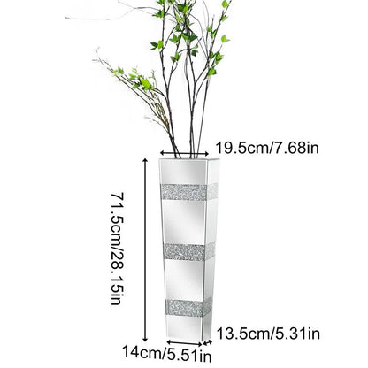 P&P Silver Crushed Diamond Flower Vase with Mirrored Glass for Elegant Home Decoration V767-HP-XZ1812