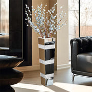 P&P Silver Crushed Diamond Flower Vase with Mirrored Glass for Elegant Home Decoration V767-HP-XZ1812