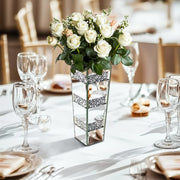 P&P Silver Diamond Inlaid Table Vase, Modern Decorative Centerpiece for Home V767-HP-XZ1812-S