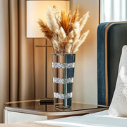P&P Silver Diamond Inlaid Table Vase, Modern Decorative Centerpiece for Home V767-HP-XZ1812-S