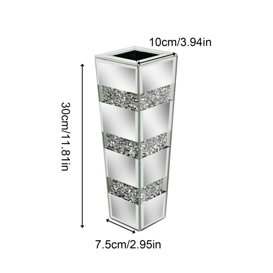 P&P Silver Diamond Inlaid Table Vase, Modern Decorative Centerpiece for Home V767-HP-XZ1812-S