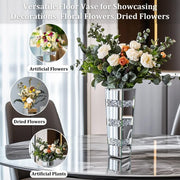 P&P Silver Diamond Inlaid Table Vase, Modern Decorative Centerpiece for Home V767-HP-XZ1812-S