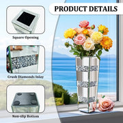 P&P Silver Diamond Inlaid Table Vase, Modern Decorative Centerpiece for Home V767-HP-XZ1812-S