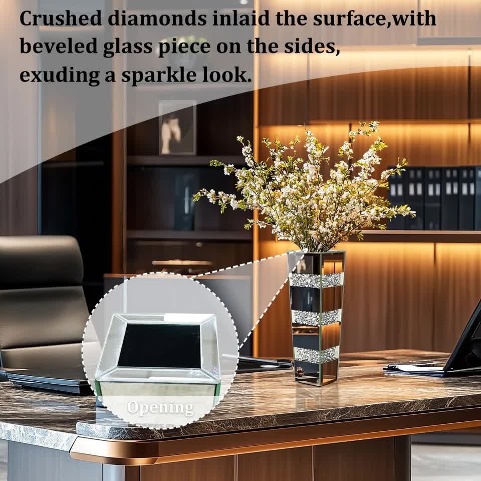 P&P Silver Diamond Inlaid Table Vase, Modern Decorative Centerpiece for Home V767-HP-XZ1812-S