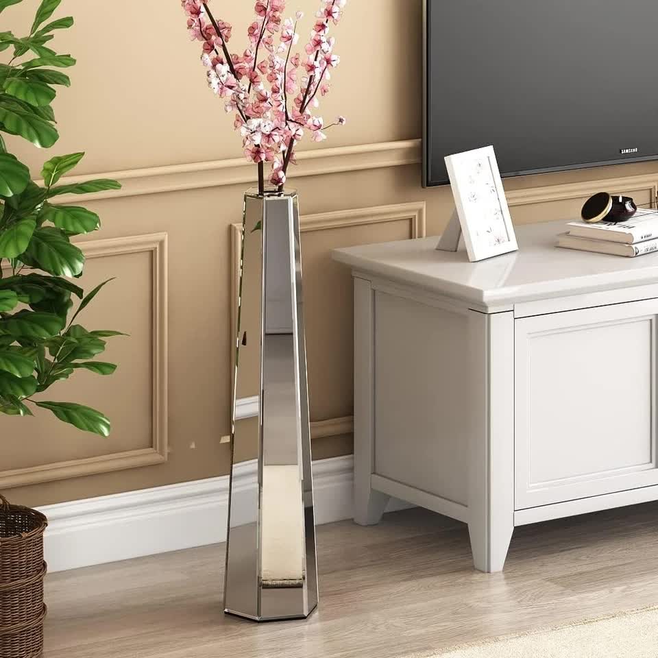 Large Silver Floor Vase 30 Inch Tall Glass Vase for Living Room Decoration & Branch Display V767-HP-XZ1869