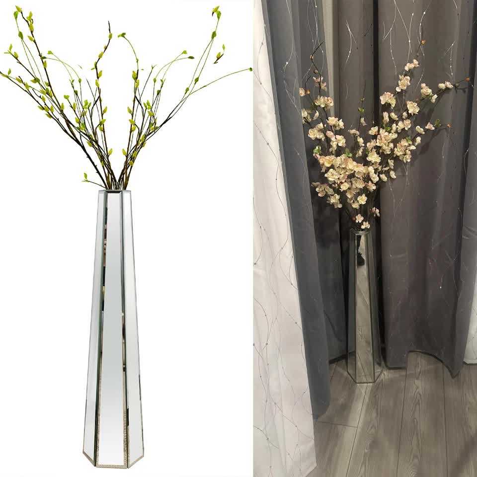 Large Silver Floor Vase 30 Inch Tall Glass Vase for Living Room Decoration & Branch Display V767-HP-XZ1869