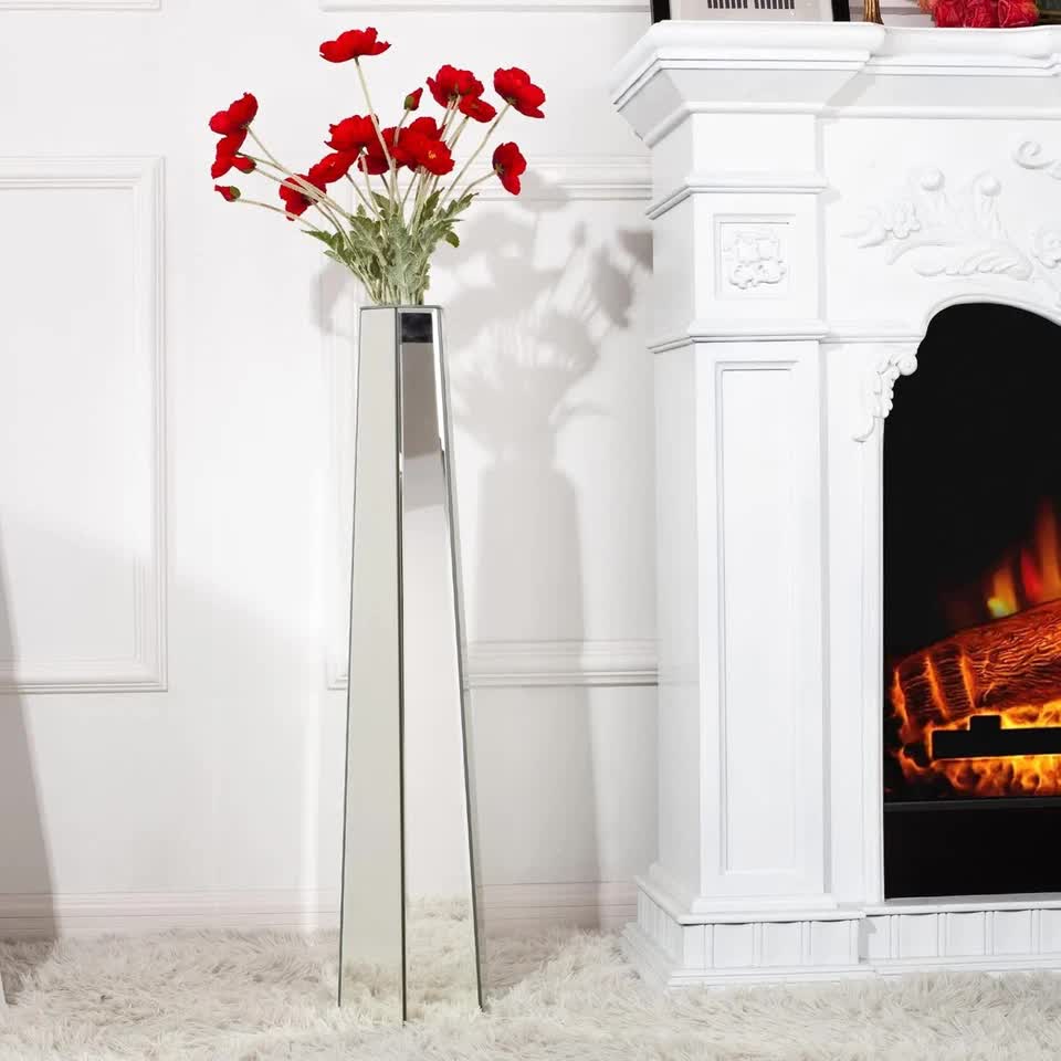 Large Silver Floor Vase 30 Inch Tall Glass Vase for Living Room Decoration & Branch Display V767-HP-XZ1869