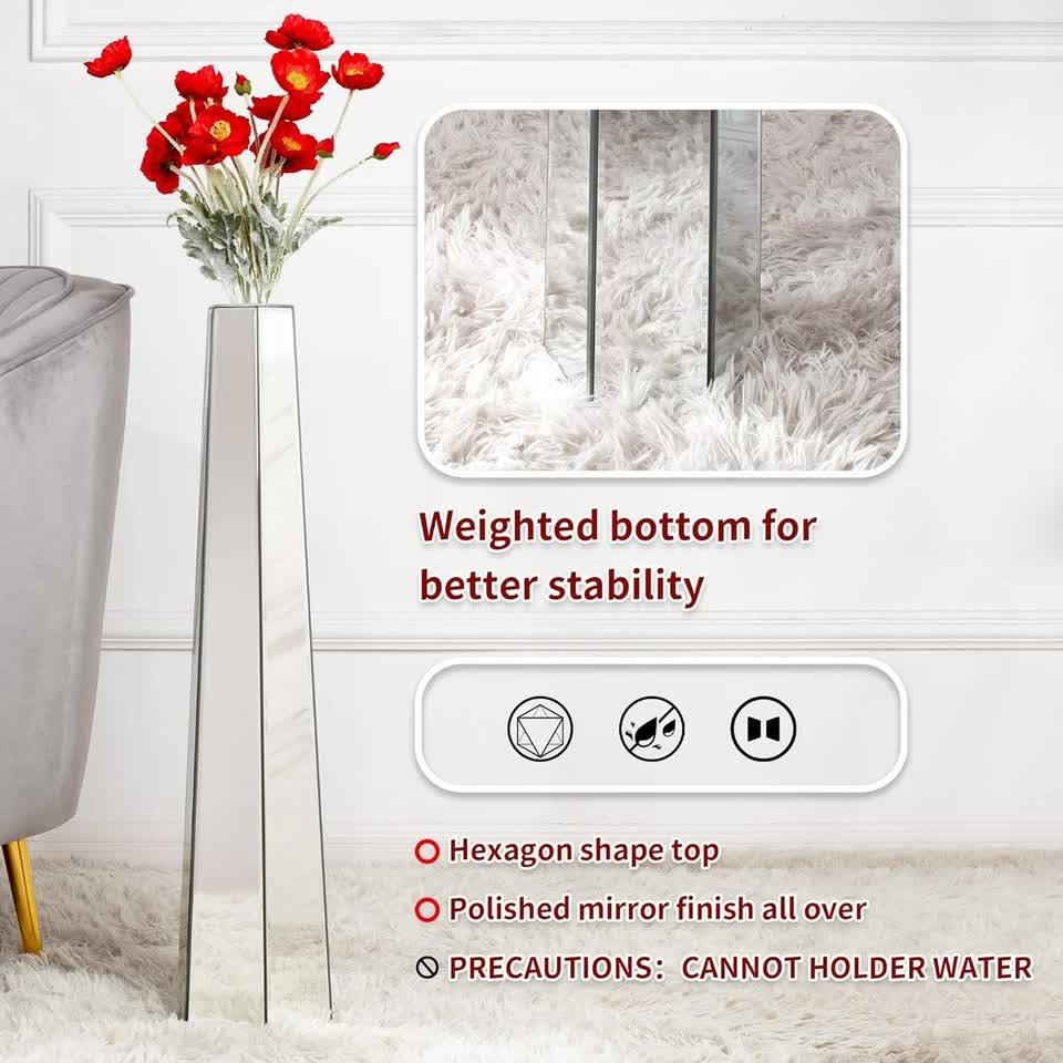 Large Silver Floor Vase 30 Inch Tall Glass Vase for Living Room Decoration & Branch Display V767-HP-XZ1869
