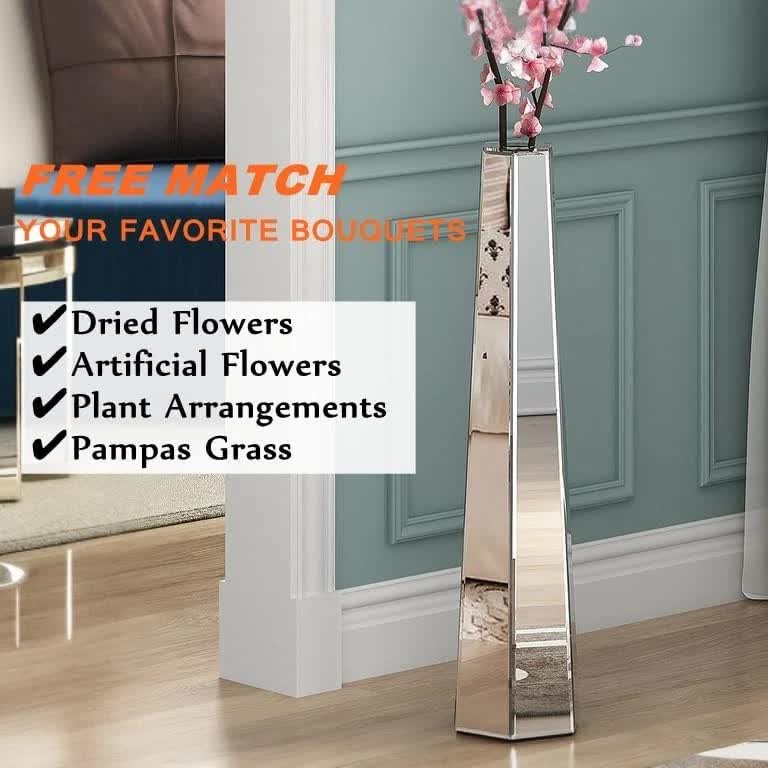 Large Silver Floor Vase 30 Inch Tall Glass Vase for Living Room Decoration & Branch Display V767-HP-XZ1869