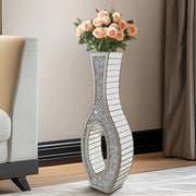 30-Inch Tall Double Sided Crushed Diamond Floor Vase Large Mirrored Silver Crystal Decor V767-HP-ZZ1872