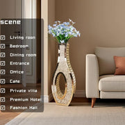 30-Inch Tall Double Sided Crushed Diamond Floor Vase Large Mirrored Silver Crystal Decor V767-HP-ZZ1872