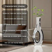 30-Inch Tall Double Sided Crushed Diamond Floor Vase Large Mirrored Silver Crystal Decor V767-HP-ZZ1872