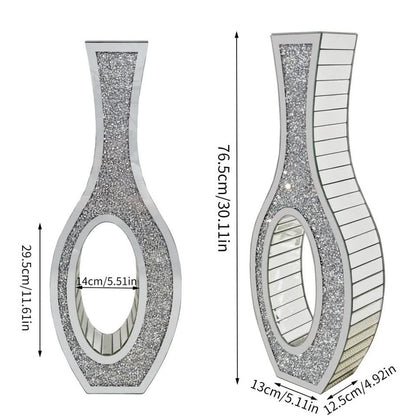 30-Inch Tall Double Sided Crushed Diamond Floor Vase Large Mirrored Silver Crystal Decor V767-HP-ZZ1872